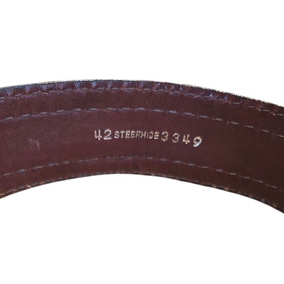 VTG Brown Hand Finished Tooled Steerhide Leather Western Belt Men's 42 - Picture 10 of 11